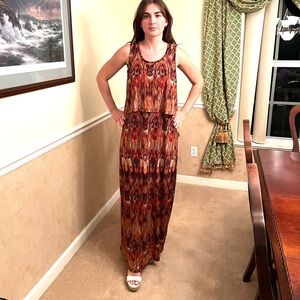 LIKE NEW Fever Sleeveless Maxi Dress, browns/oranges, size small